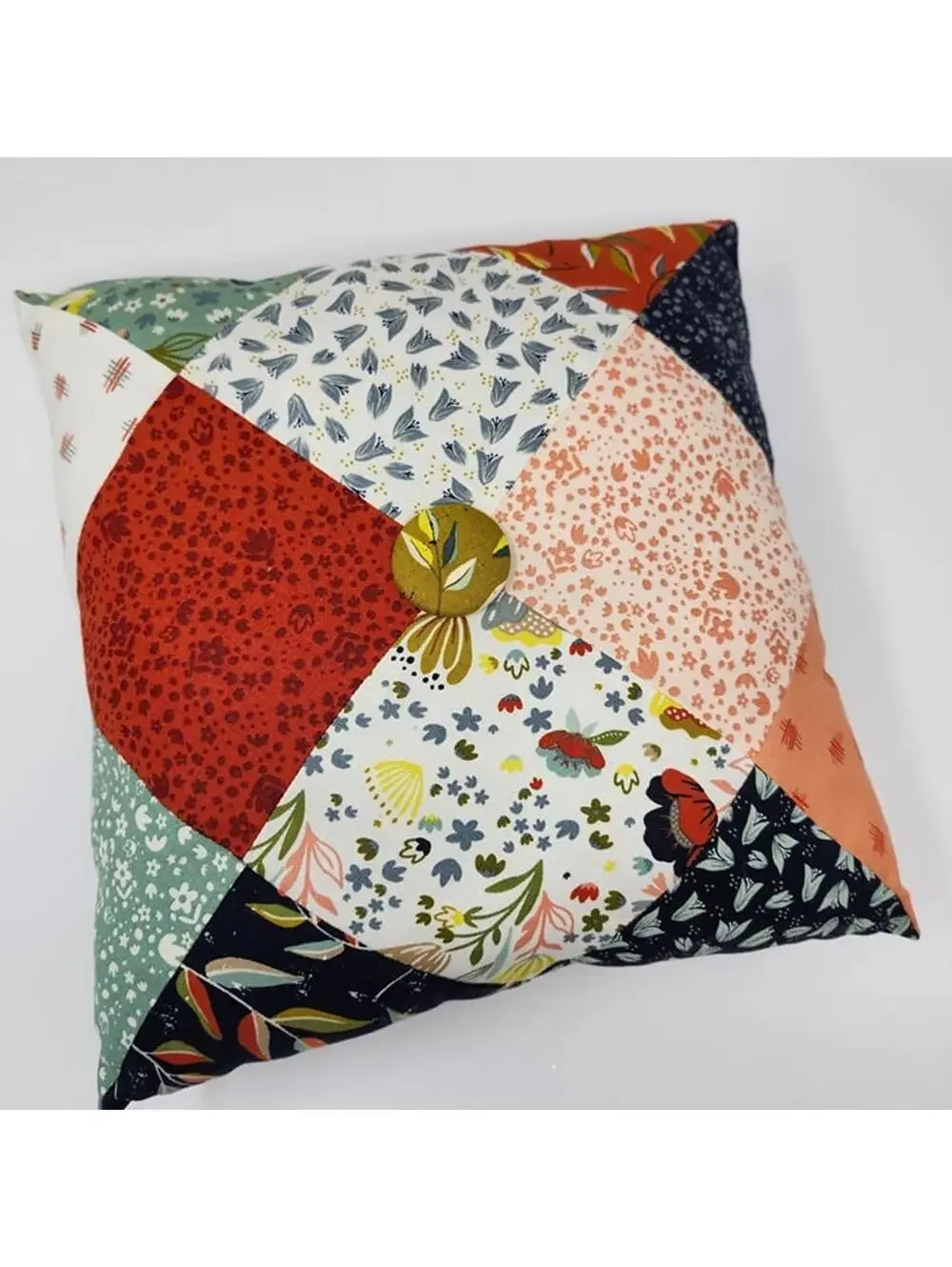 Handmade Patchwork Throw Pillow 12x12 Cottage Floral Accent